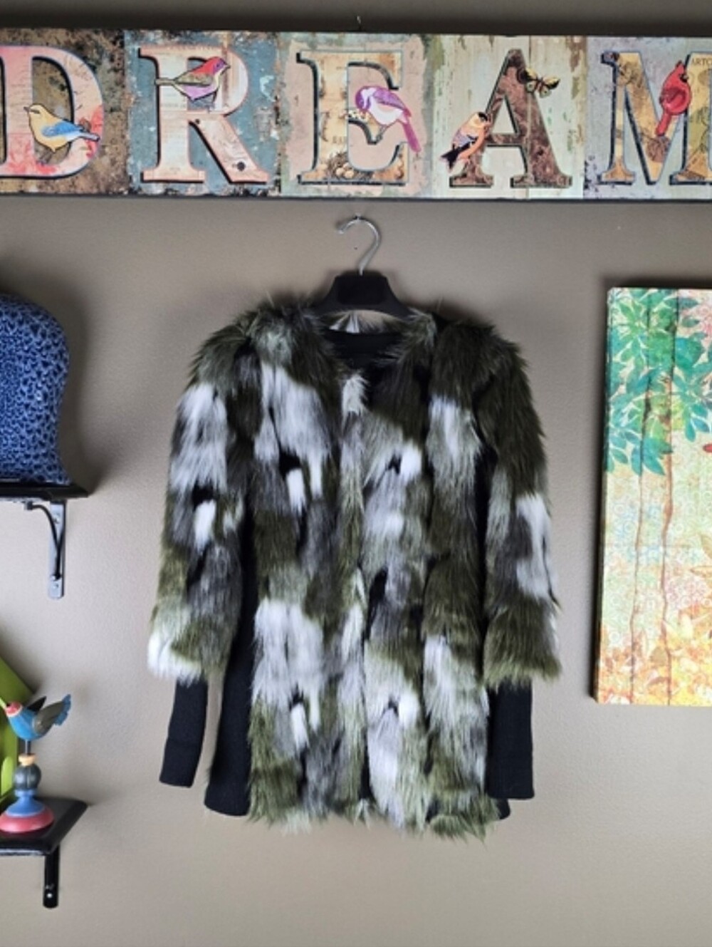Anthropologie Tracy Reese Nantes Multicolored Faux Fur Snap Jacket Coat XS
